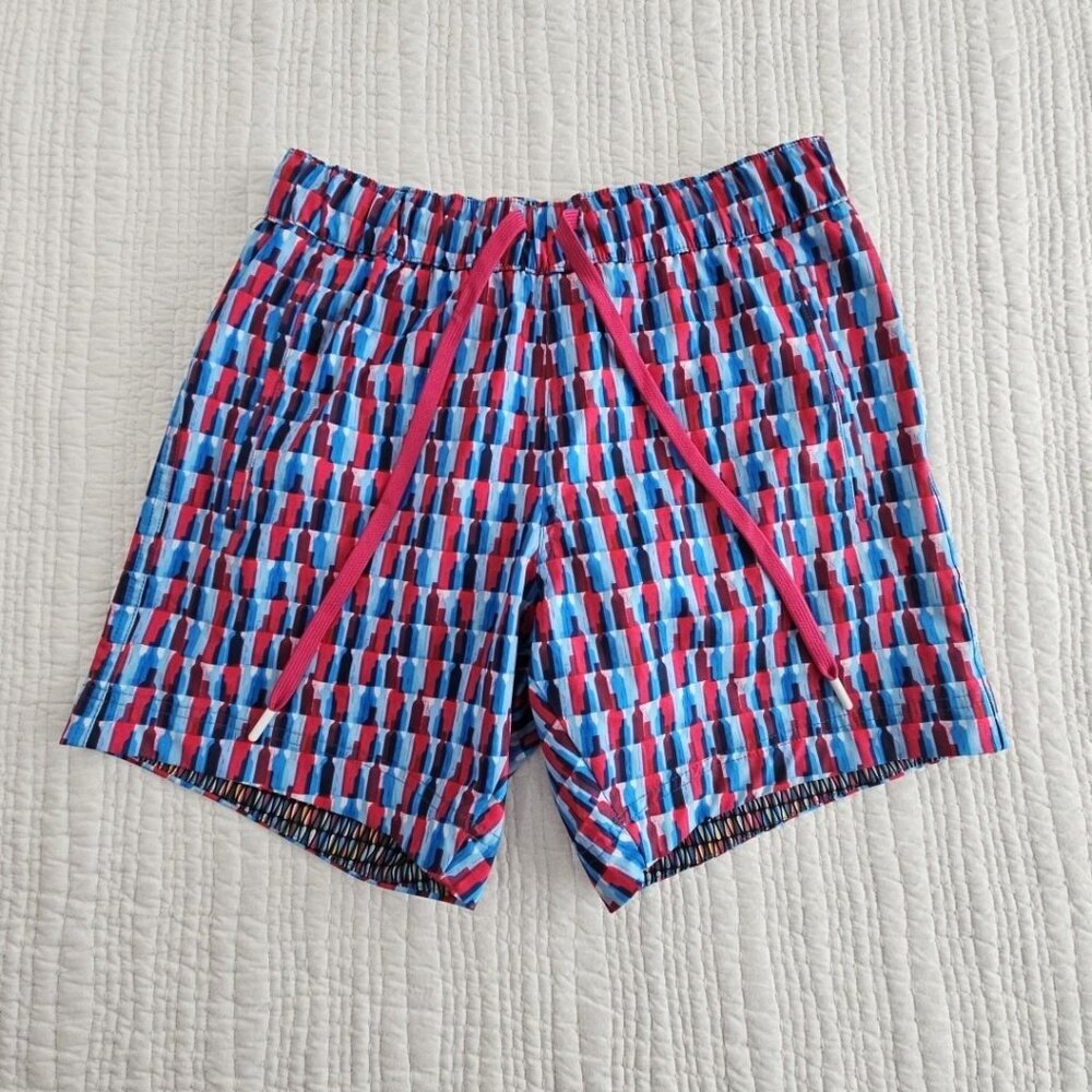 NWOT Robert Graham Hydrocool Signature Print Swimtrunks Men's S (30) Red Blue